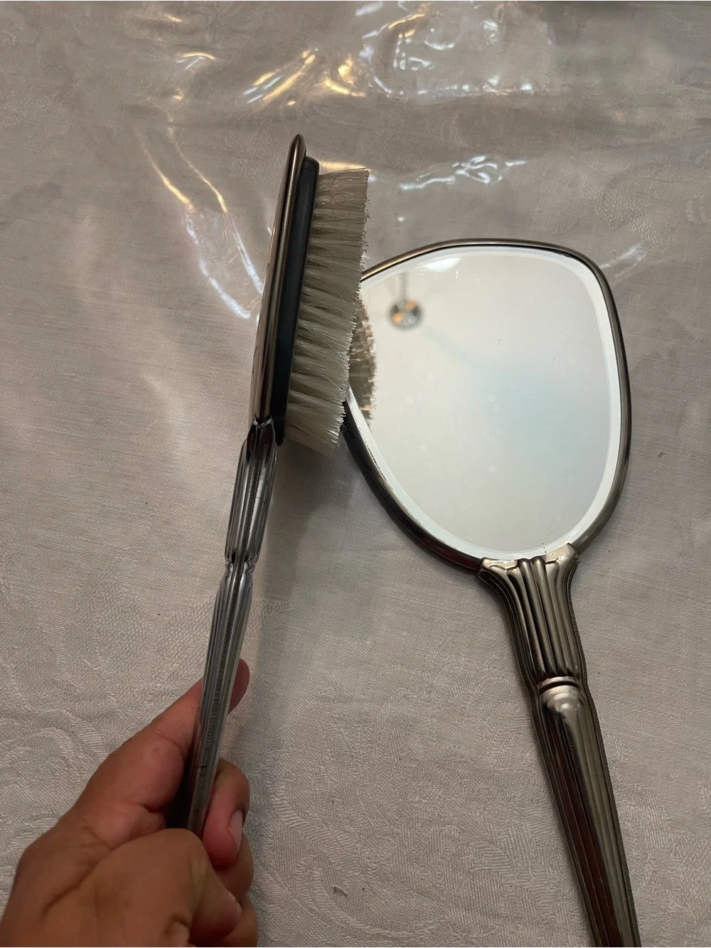 ANTIQUE VICTORIAN PRINCESS VANITY SET W/ HAND MIRROR HAIRBRUSH